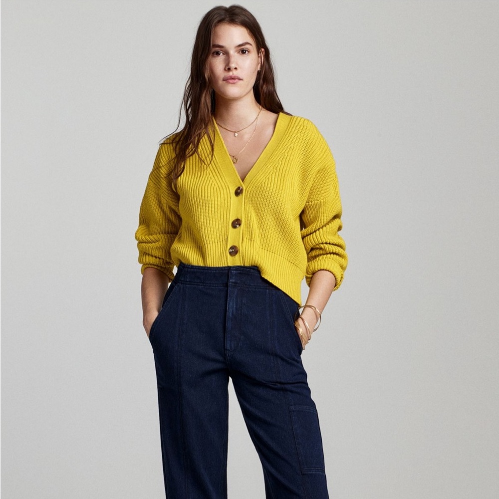 MAEVE by ANTHROPOLOGIE Sunny Cropped Cardigan‎ in Yellow size XS Ribbed Knit
